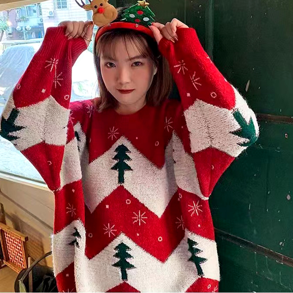 Cute and Sweet New Year Christmas Sweater Women's Loose College Style Versatile Top 2024 Autumn and Winter Thickened Sweater Trend