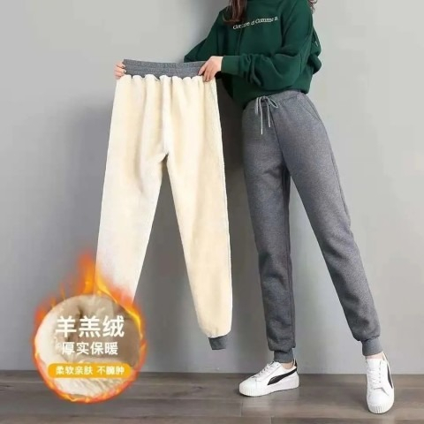 褲子女冬季加絨女外穿2023新款運動褲寬鬆褲外穿加厚休閒褲