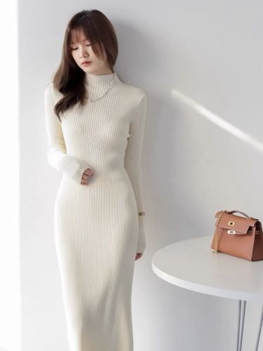 Basic versatile soft and delicate high-woven pit strip modal thickened slimming knitted dress for winter
