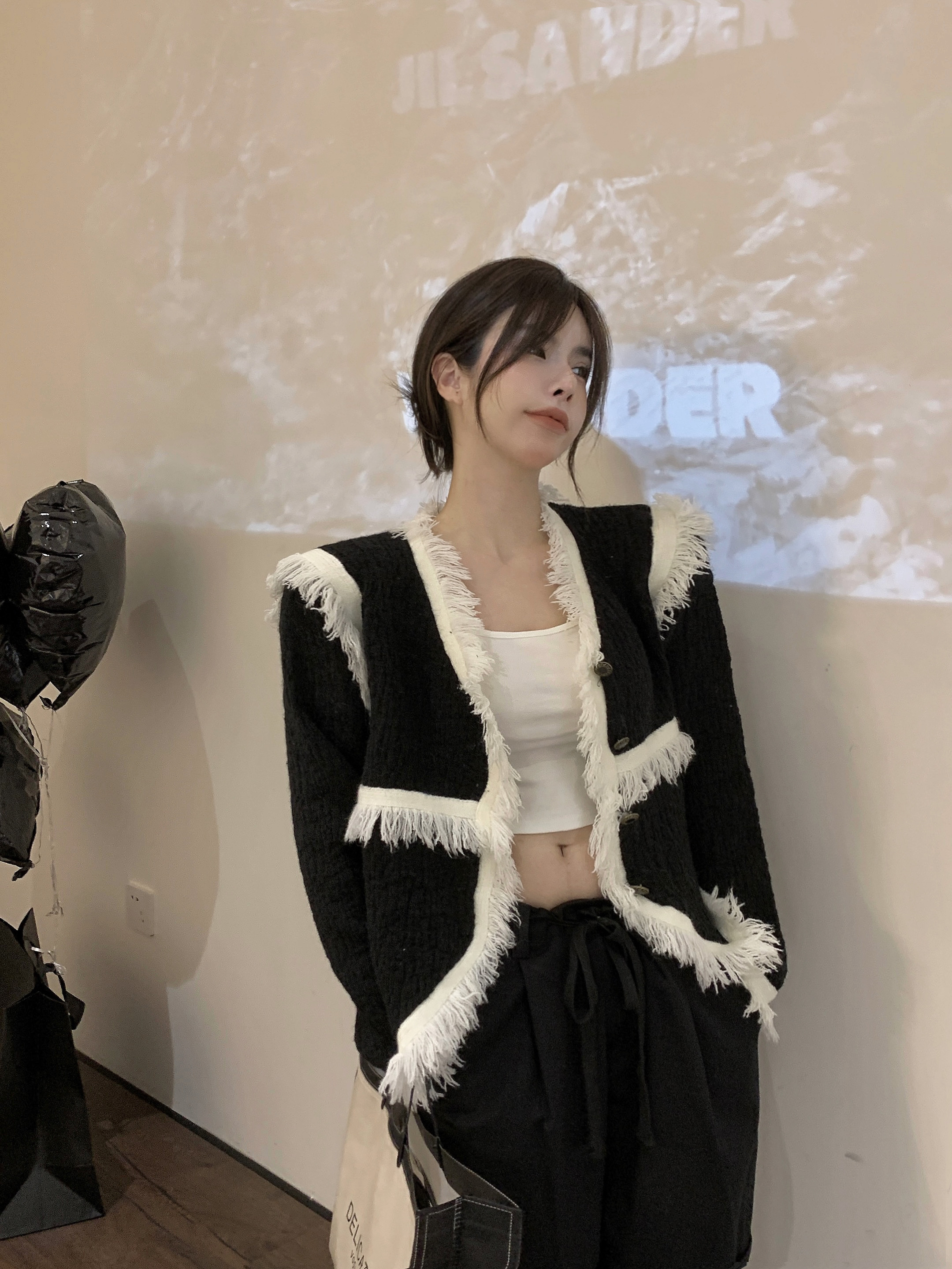 實拍 2023秋季新款韓版拼色針織衫上衣氣質毛衣開衫外套女