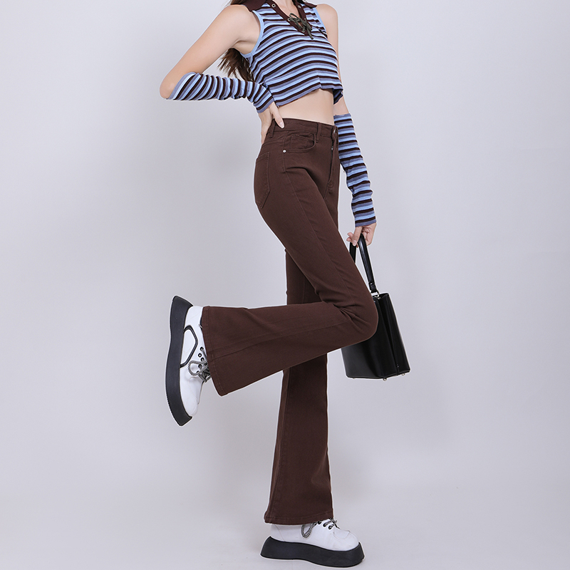 Real shot of 2024 American hottie trumpet female 2023 high waist slim fit retro slimming tight high street style