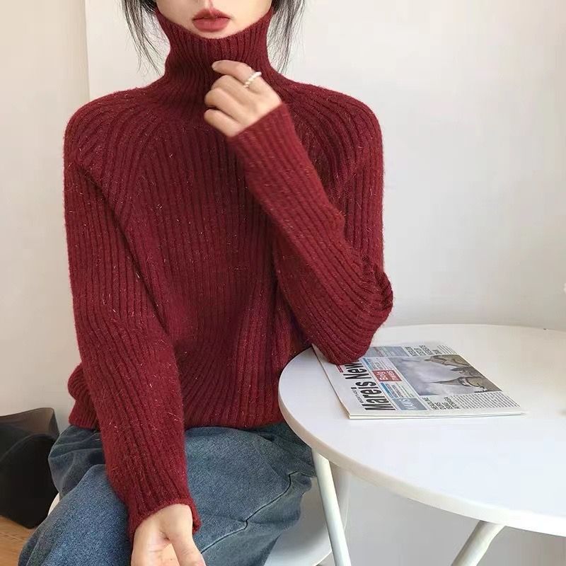 細閃加厚保暖高領毛衣女秋冬季慵懶風高級感溫柔軟糯針織衫上衣