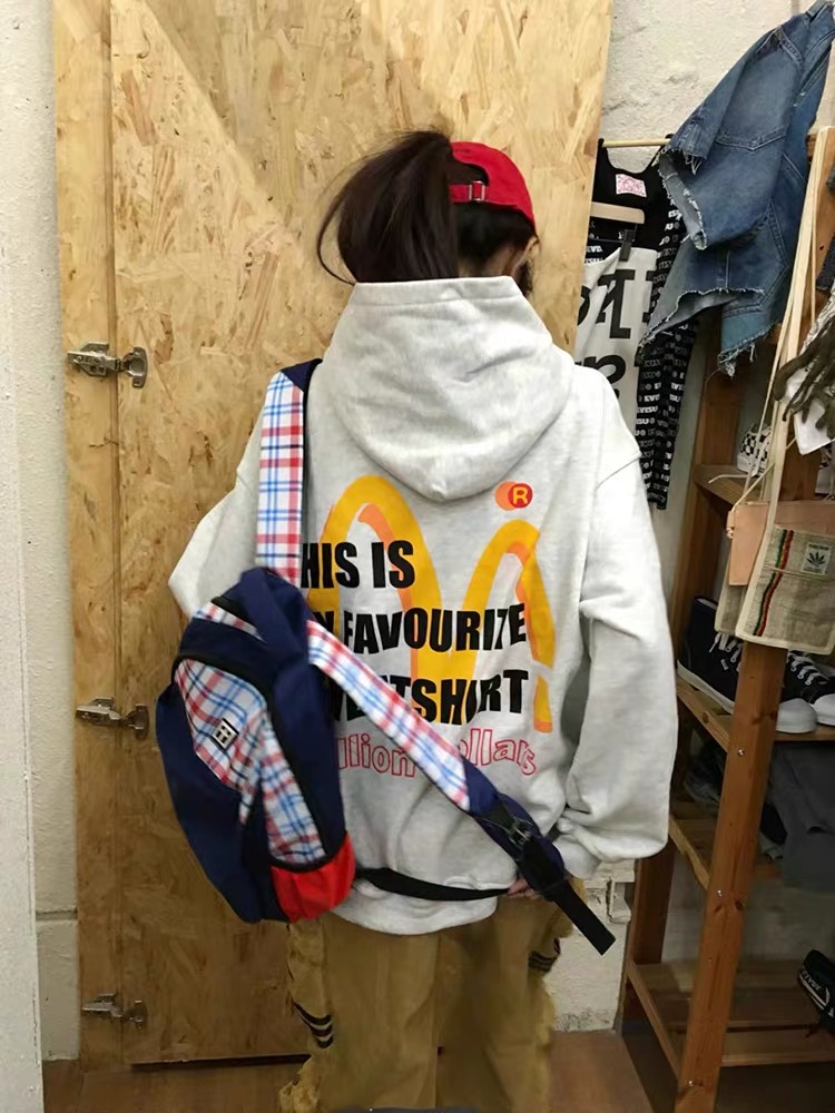 美式潮牌街頭字母印花oversize秋冬加絨連帽衛衣男女寬鬆百搭上衣