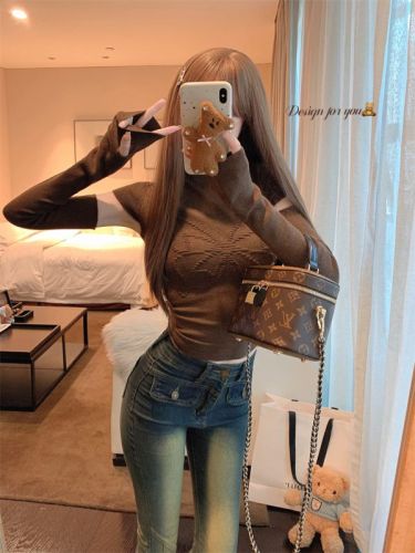 Real shot of charming and spicy design butterfly detachable half turtleneck bottoming shirt for women with knitted top