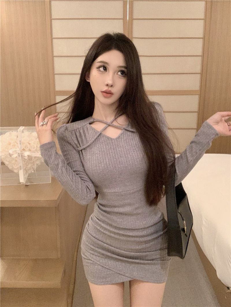實拍港風復古性感氣質時尚內搭連衣裙女春秋新款修身高腰顯瘦短裙