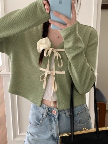 Bow Knitted Cardigan Jacket Women's Autumn 2023 New Design Niche Laced Loose Slim Top