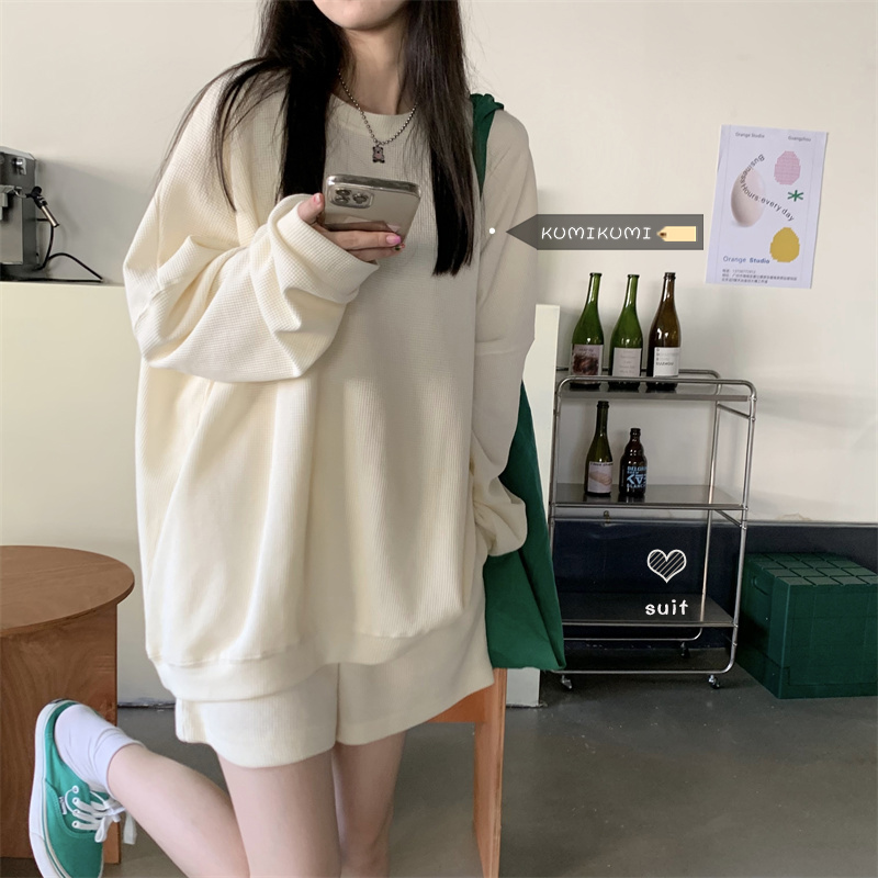秋裝純色衛衣短款女套裝純色二件套