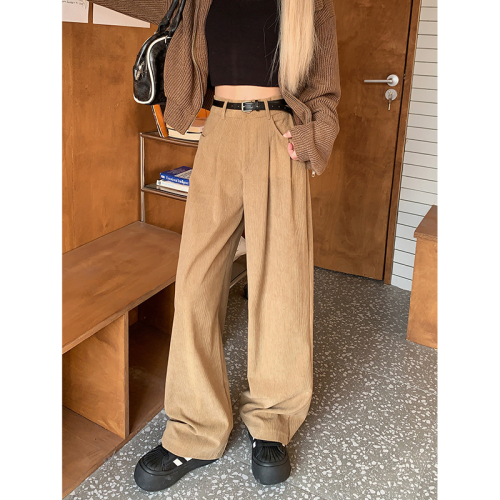  autumn and winter new style elastic waist corduroy straight personality bag casual pants for women
