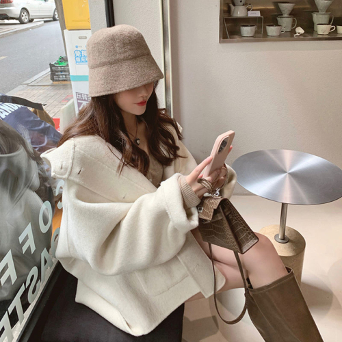 2023 new pink hooded woolen coat winter velvet thickening short temperament coat for women trendy