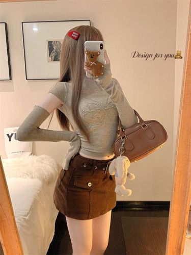 Real shot of charming and spicy design butterfly detachable half turtleneck bottoming shirt for women with knitted top