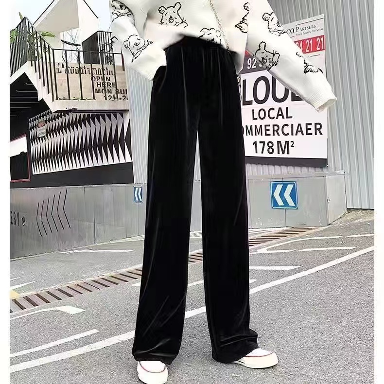 闊腿褲女春秋冬高腰垂感韓版寬鬆直筒休閒顯瘦拖地長褲子潮