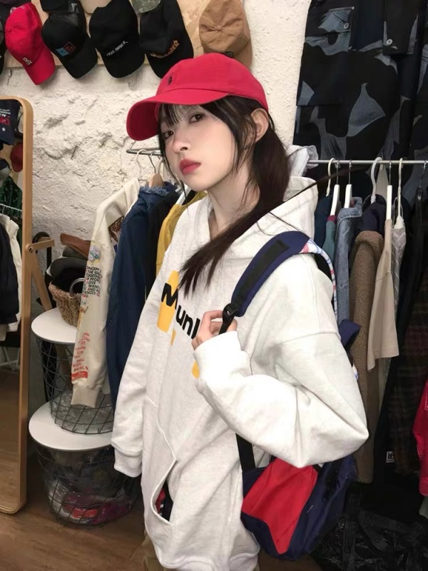 美式潮牌街頭字母印花oversize秋冬加絨連帽衛衣男女寬鬆百搭上衣