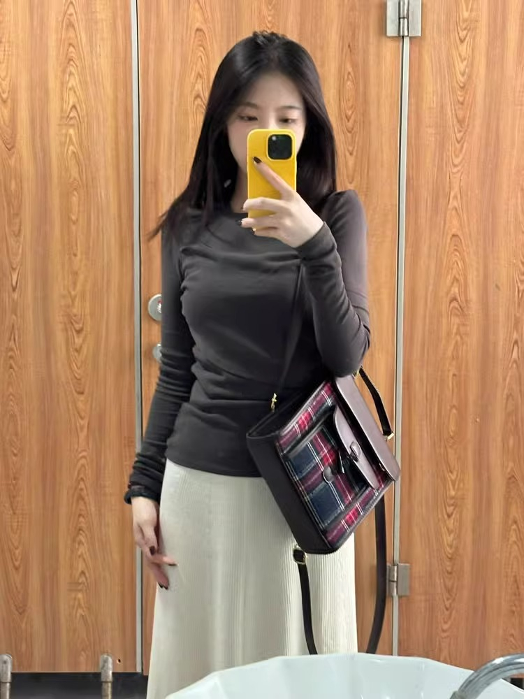 40 count cotton 240g double layer pleated top for women with long sleeve T-shirt base layer