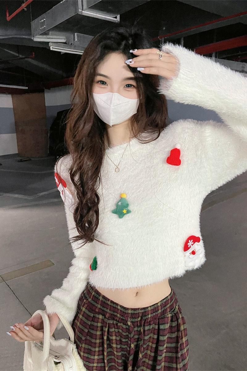聖誕紅秋小香風套頭高級感重工刺繡別致節毛衣純色