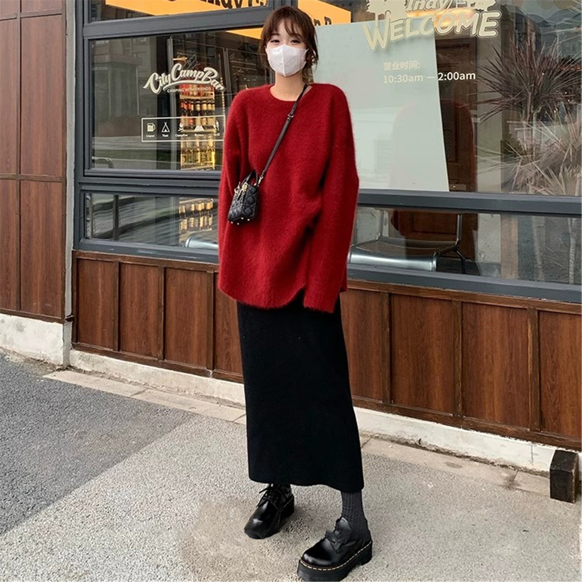 秋冬女裝新年今年過年本命年衣服聖誕穿搭紅色高級感半身裙套裝
