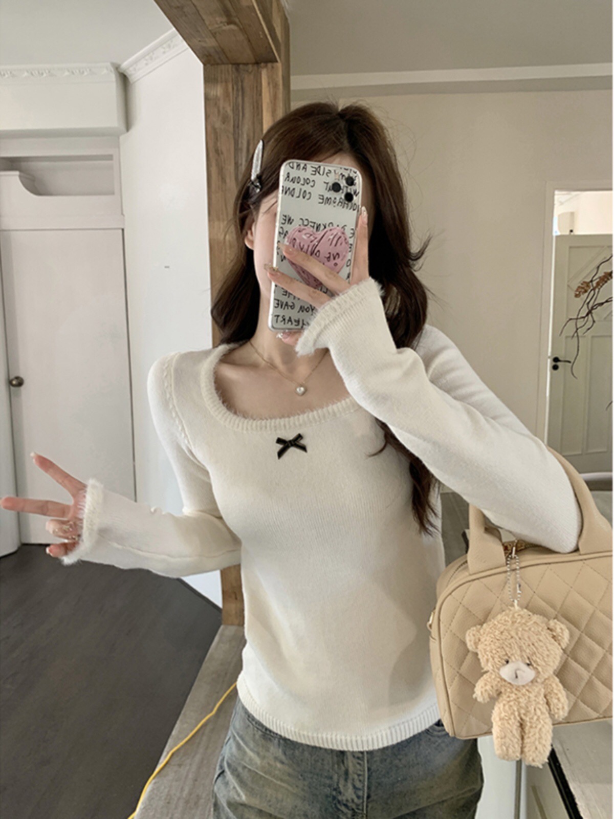 短款蝴蝶結毛衣女秋冬2023新款慵懶風高級感超好看內搭套頭針織衫