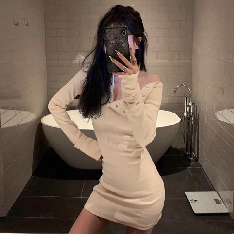 網紅氣質連衣裙女2023秋季新款性感長袖緊身包臀裙修身顯瘦打底裙