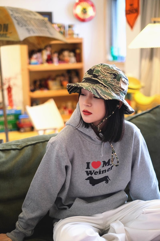 買夢想的奶奶我愛我的臘腸犬新麻灰薄絨連帽口袋長袖衛衣男女情侶