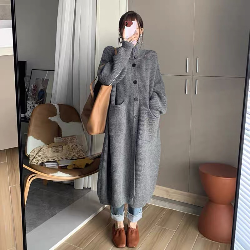 質量秋冬韓版寬鬆大碼中長款開衫毛衣外套針織衫女