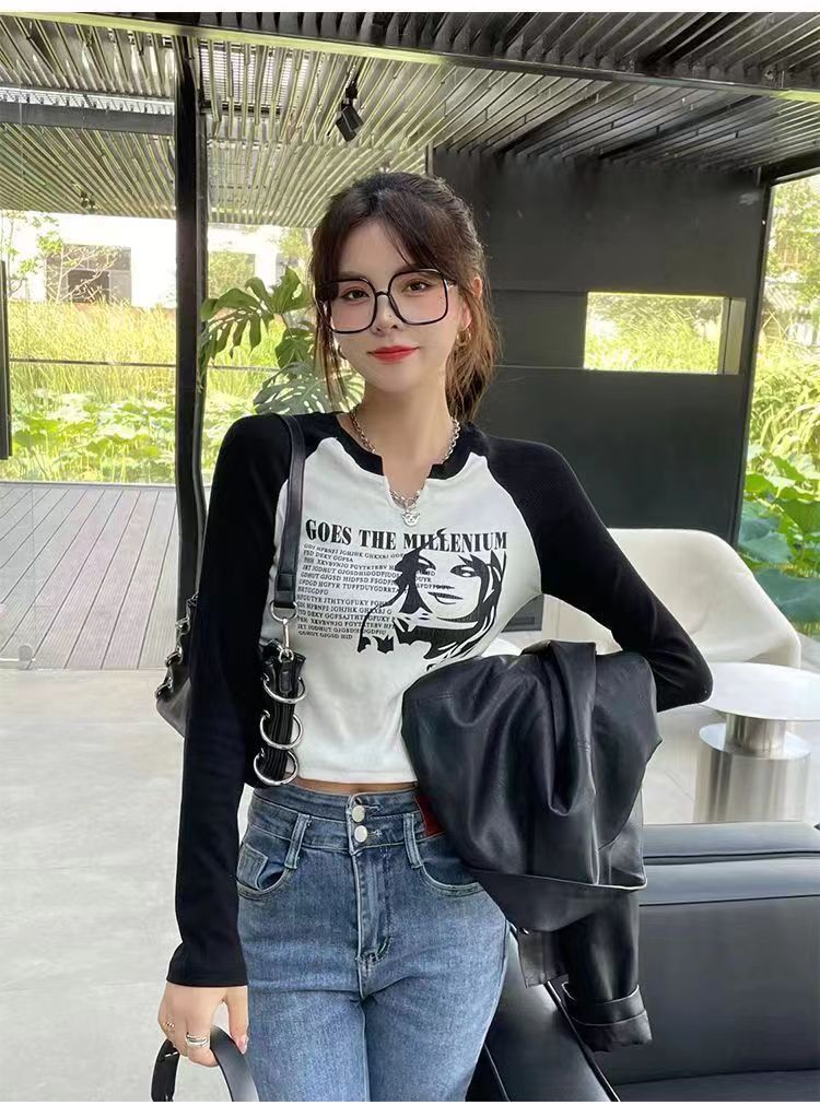 羅紋 插肩T恤女長袖內搭打底衫短款上衣