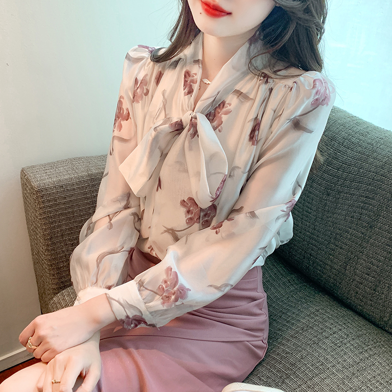已出貨實拍2024春裝新款溫柔優雅蝴蝶結系帶襯衫上衣法式雪紡衫