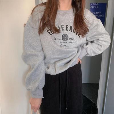 原宿BF加絨加厚套頭圓領衛衣女學生鹽系寬鬆上衣秋冬季外套慵懶風