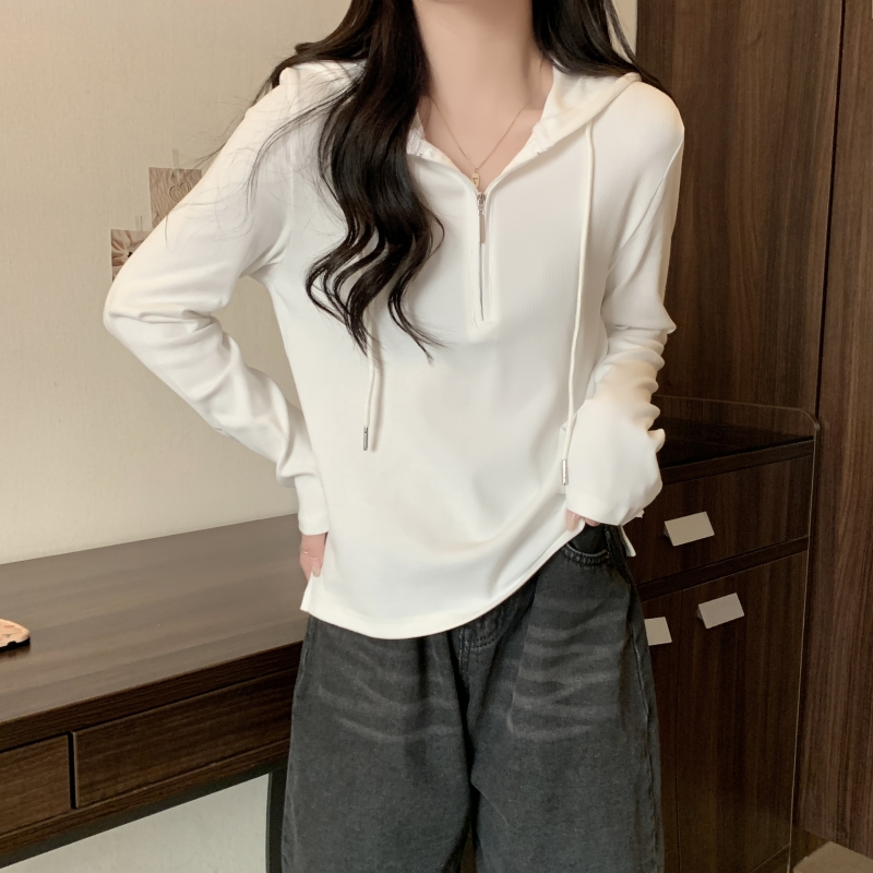 實拍  一體絨320g 加絨韓版連帽長袖T恤女拉鏈上衣秋冬