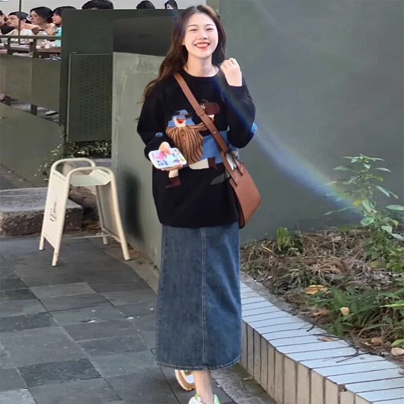 黑色針織衫毛衣女厚外套秋冬季2023新款女裝小個子寬鬆上衣女
