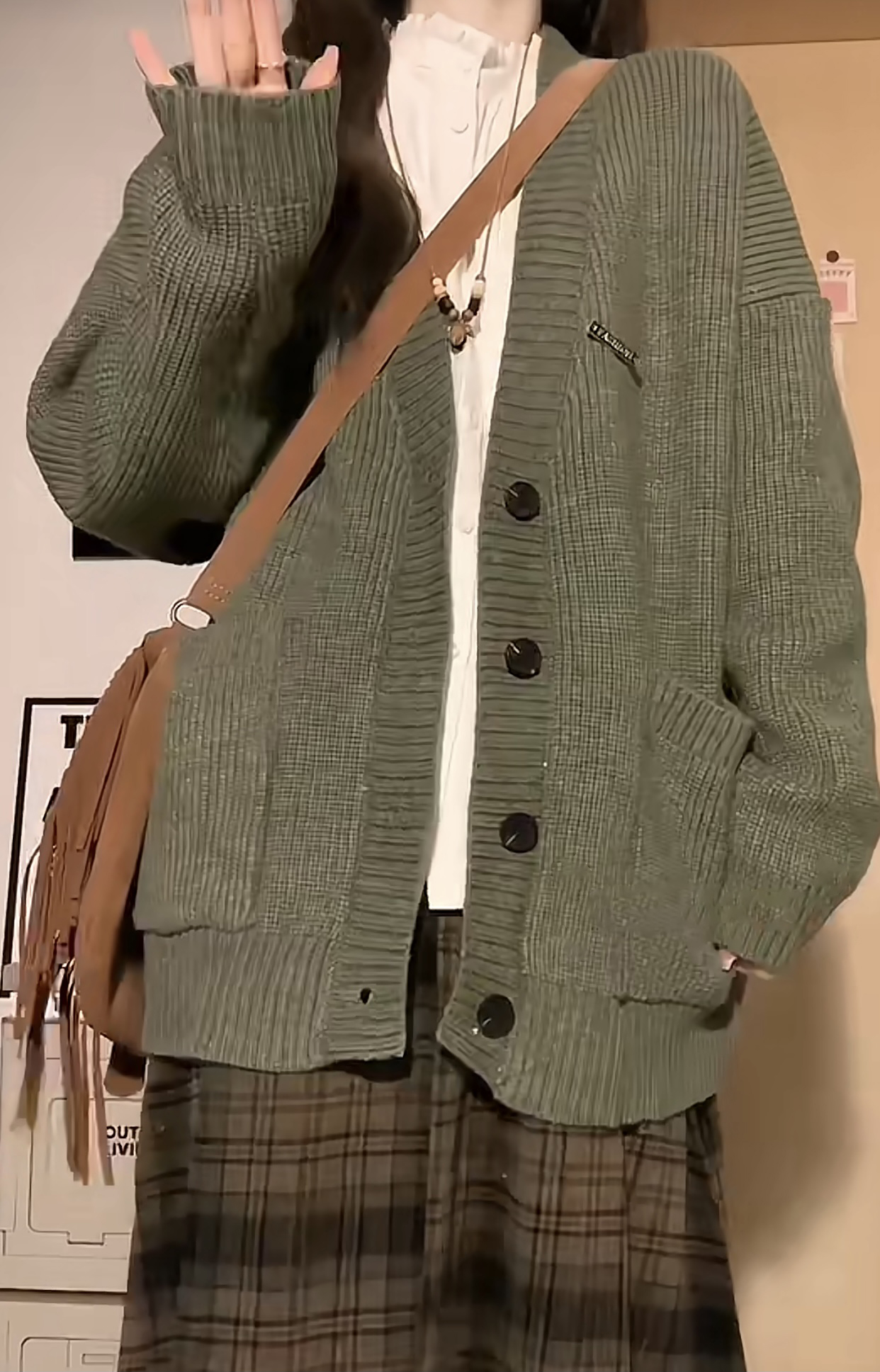 毛衣開衫格子半身裙兩件套甜酷少女網紅穿搭秋冬毛衣套裝JK百褶裙