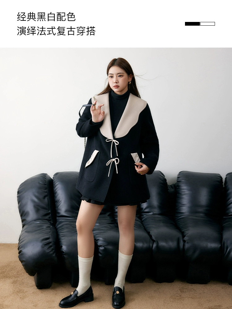 有燙2023新款大碼女裝赫本風黑色毛呢外套女秋冬季微減齡寬鬆