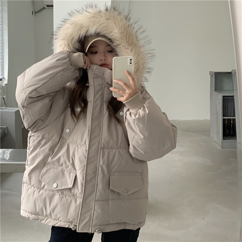 實拍拆卸大毛領棉服外套女2023年新款寬鬆顯瘦棉襖小個子棉衣