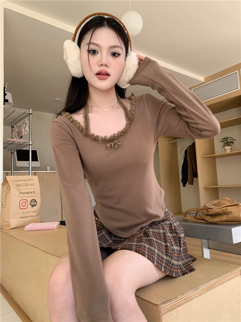 Actual shot of versatile pure lust bow long-sleeved brushed top