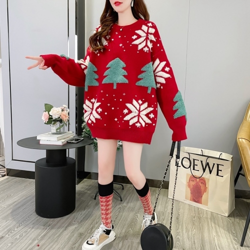 红色圣诞毛衣女慵懒风宽松外穿韩版秋冬2023新款时尚洋气加厚上衣