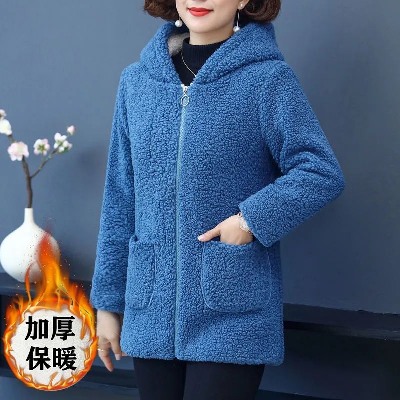 媽媽冬裝外套棉衣中年女裝加絨加厚棉襖中老年女秋冬羊羔絨外套女