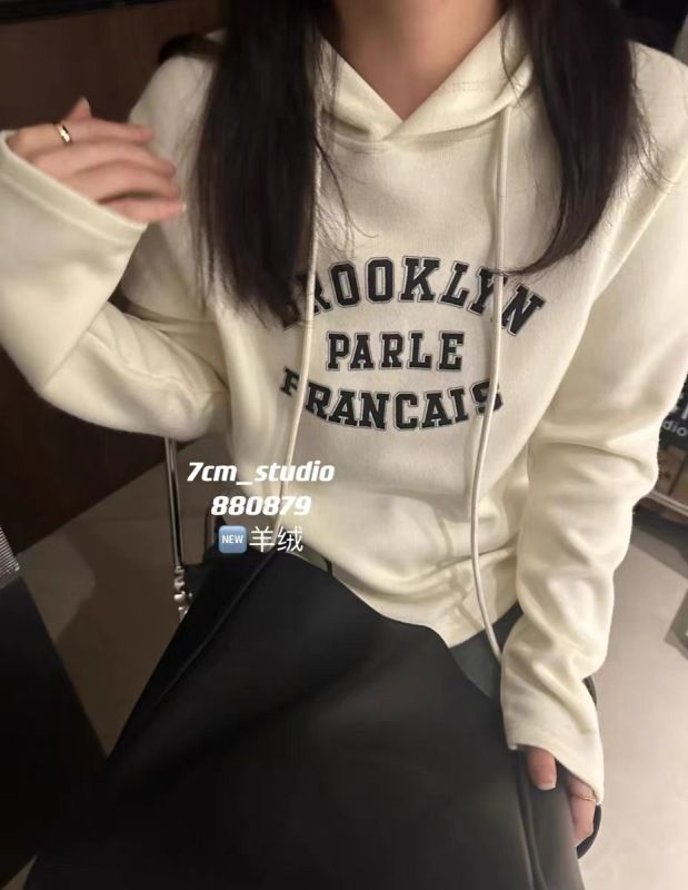 2023秋冬新款加厚羊絨時尚連帽抽繩設計感美式印花長袖衛衣女