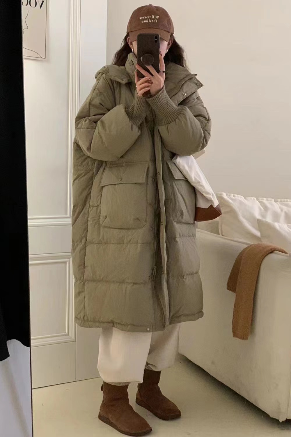 2023 new winter down jacket, mid-length hooded Korean style large pocket loose thickened ins jacket cotton jacket trendy