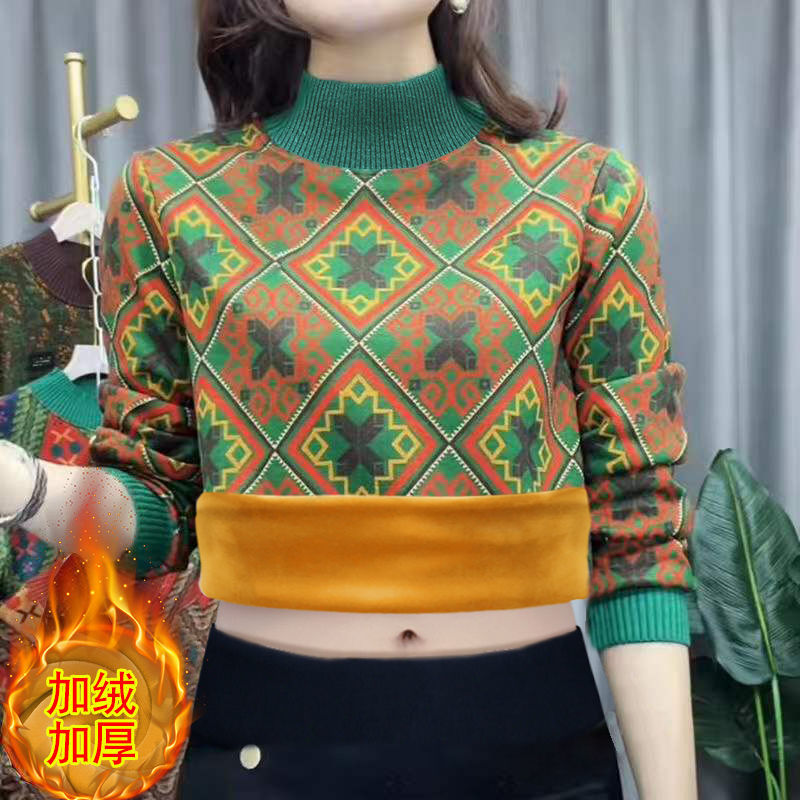 加絨2023秋冬新款打底衫女遮肚顯瘦保暖衣加絨加厚內搭上衣女潮