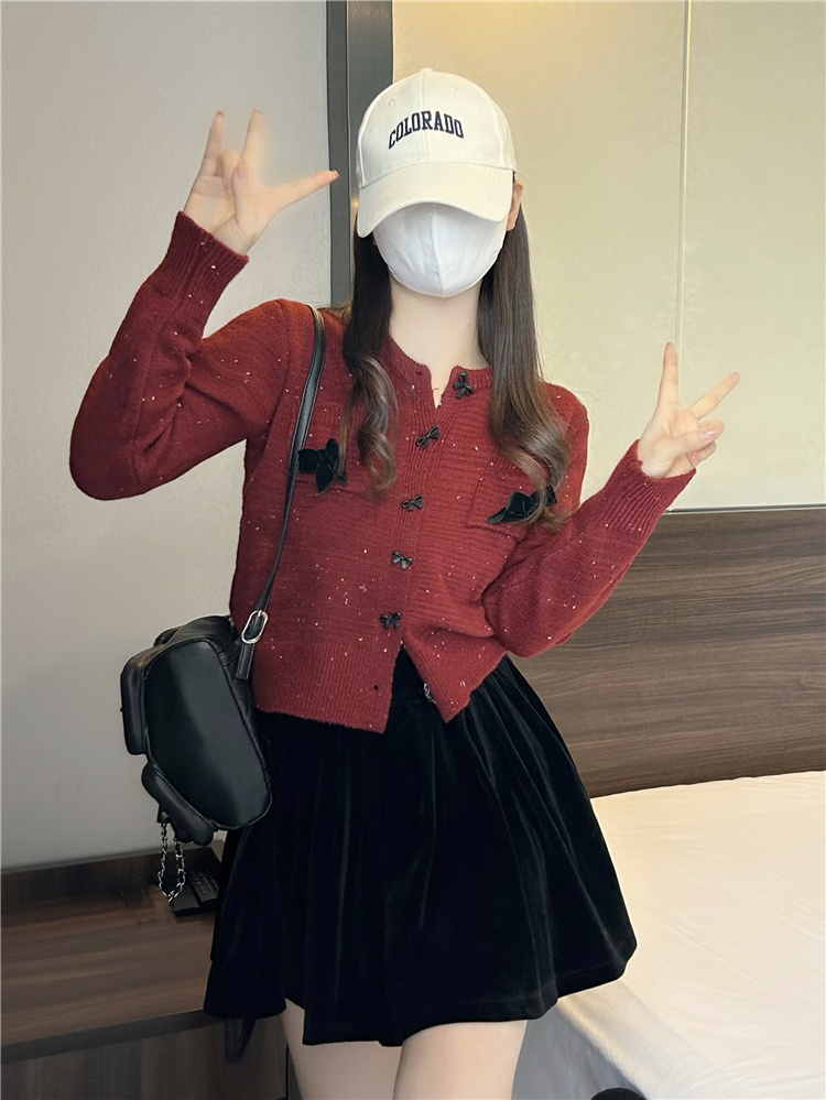 實拍~秋冬新款小香風蝴蝶結精緻毛衣開衫外套