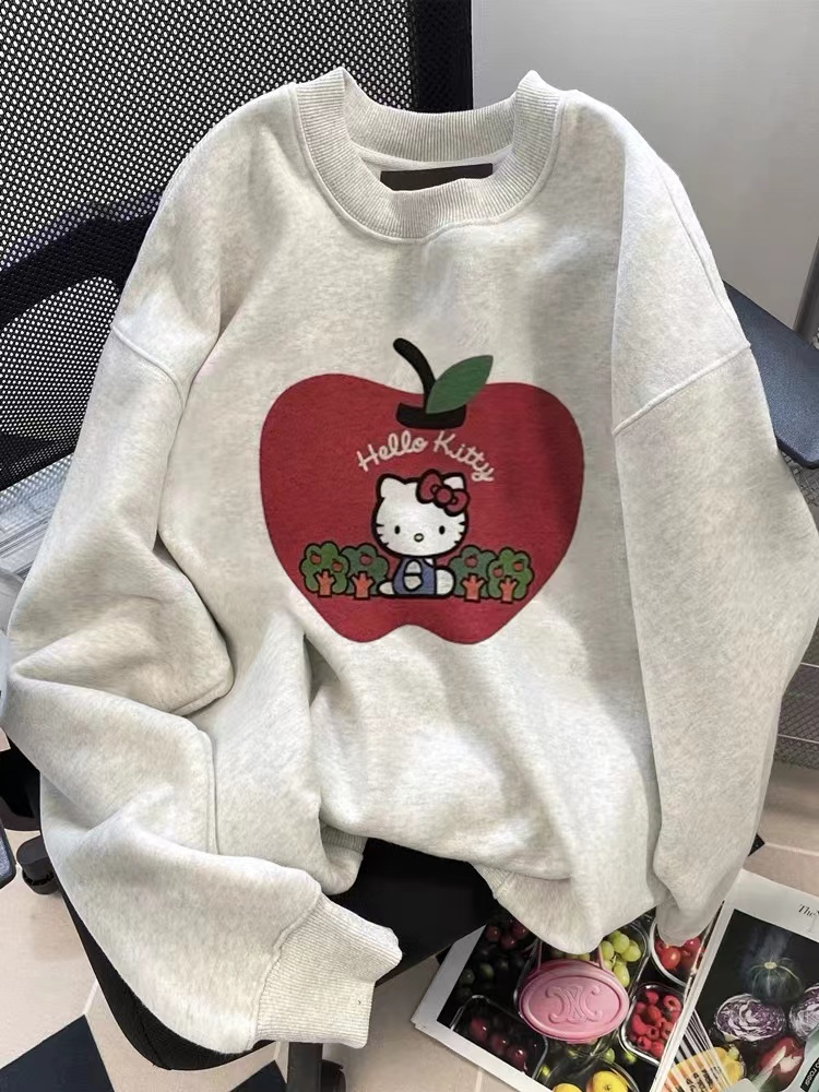 今年流行卡通印花無帽衛衣女秋冬美式慵懶風減齡大碼加絨上衣