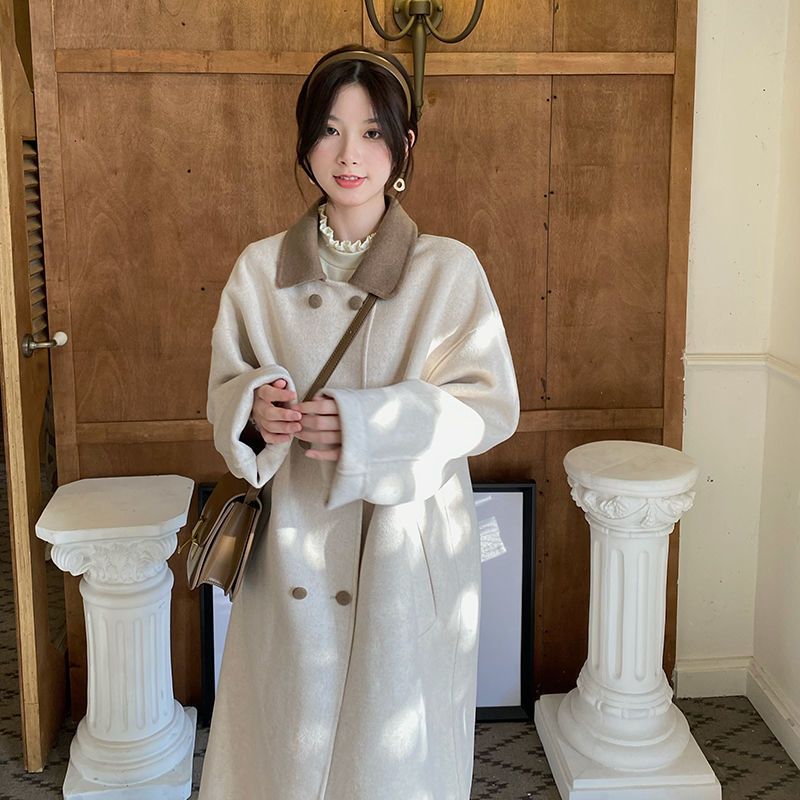 高級感小個子呢子大衣女冬2023年韓版氣質寬鬆中長款過膝毛呢外套