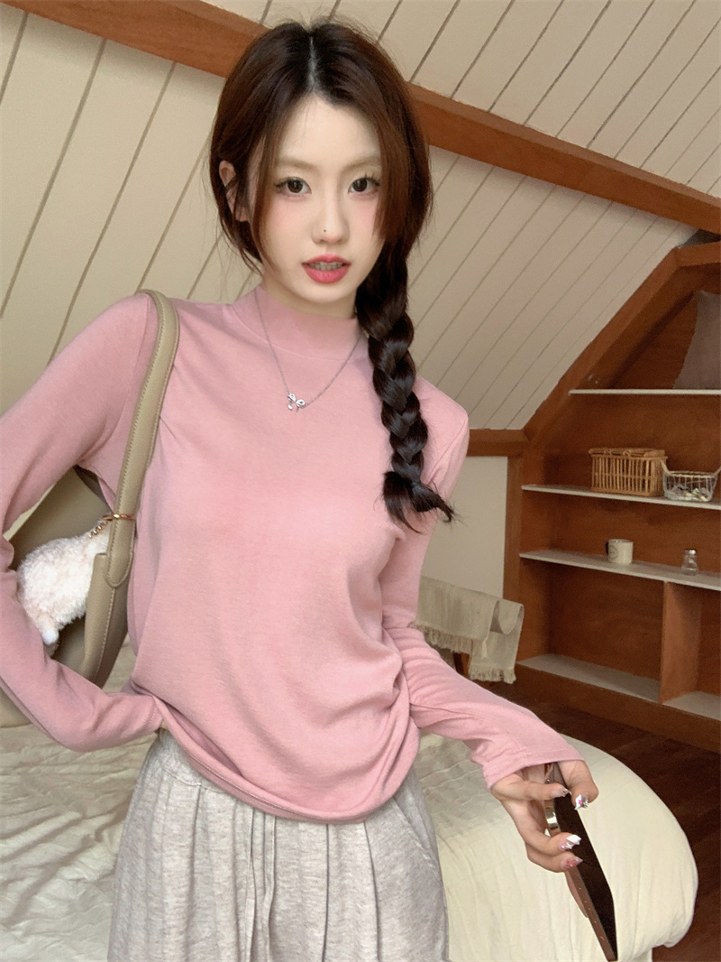 Real shot of sweet and versatile solid color half-turtle collar bottoming shirt for autumn and winter, soft and waxy inner cashmere warm top
