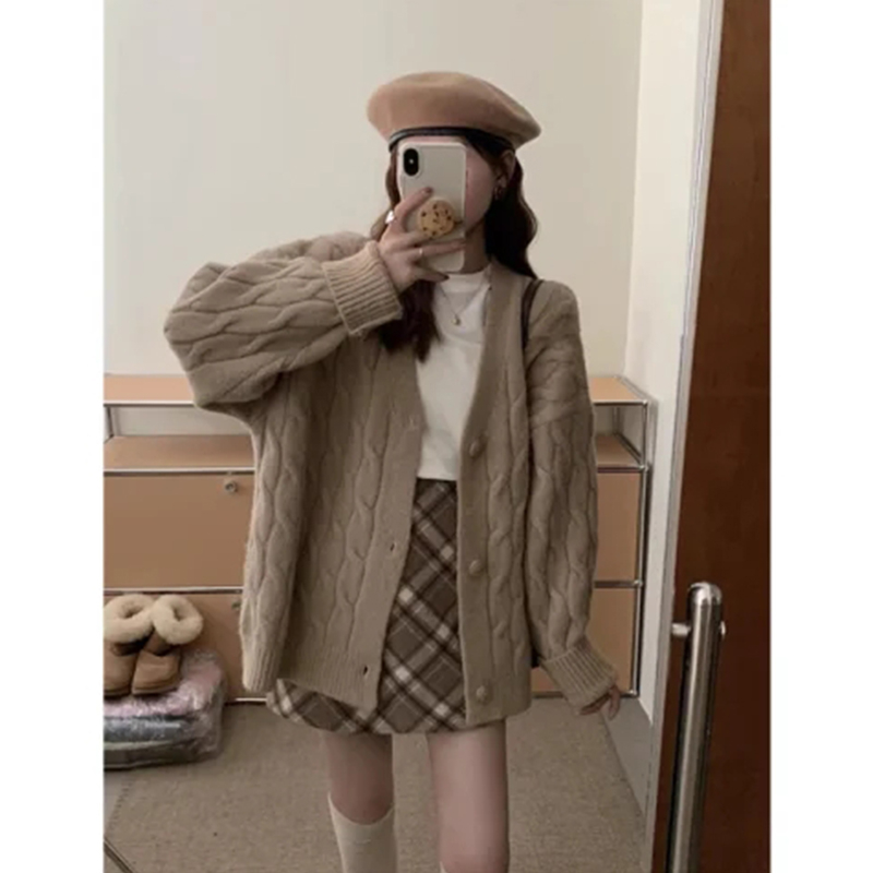 慵懶風紅色聖誕針織開衫毛衣外套女
