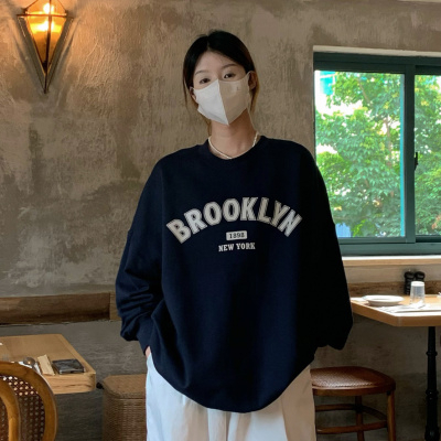 原宿BF加絨加厚套頭圓領衛衣女學生鹽系寬鬆上衣秋冬季外套慵懶風