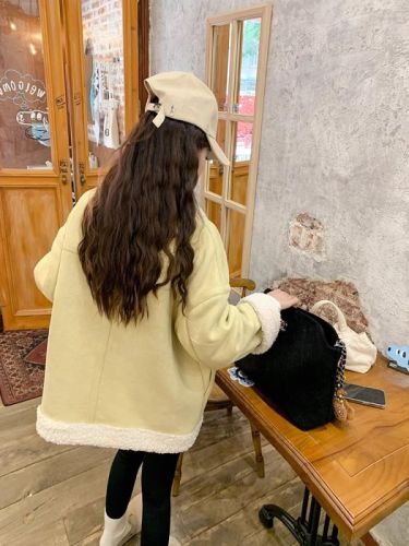 Fur one-piece suede lamb plush jacket for women winter 2023 new Korean style small thickened motorcycle jacket trendy