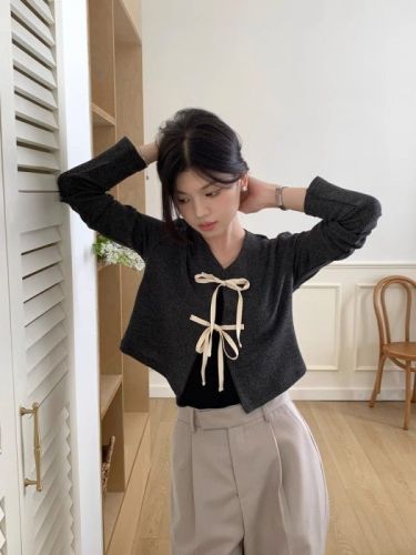 Bow Knitted Cardigan Jacket Women's Autumn  New Design Niche Laced Loose Slim Top