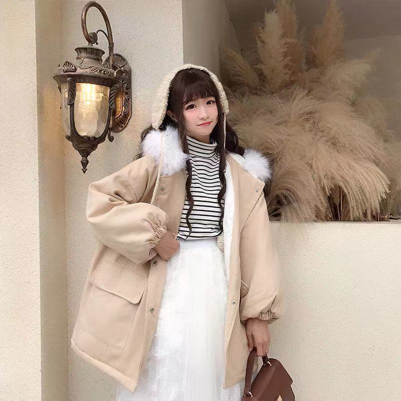 棉服女學生中長款外套2023新款韓版寬鬆冬季純色棉衣加厚棉襖子潮