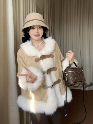 Actual shot between light and shadow, Western-style environmentally friendly faux fur coat, lamb fur in 2 colors