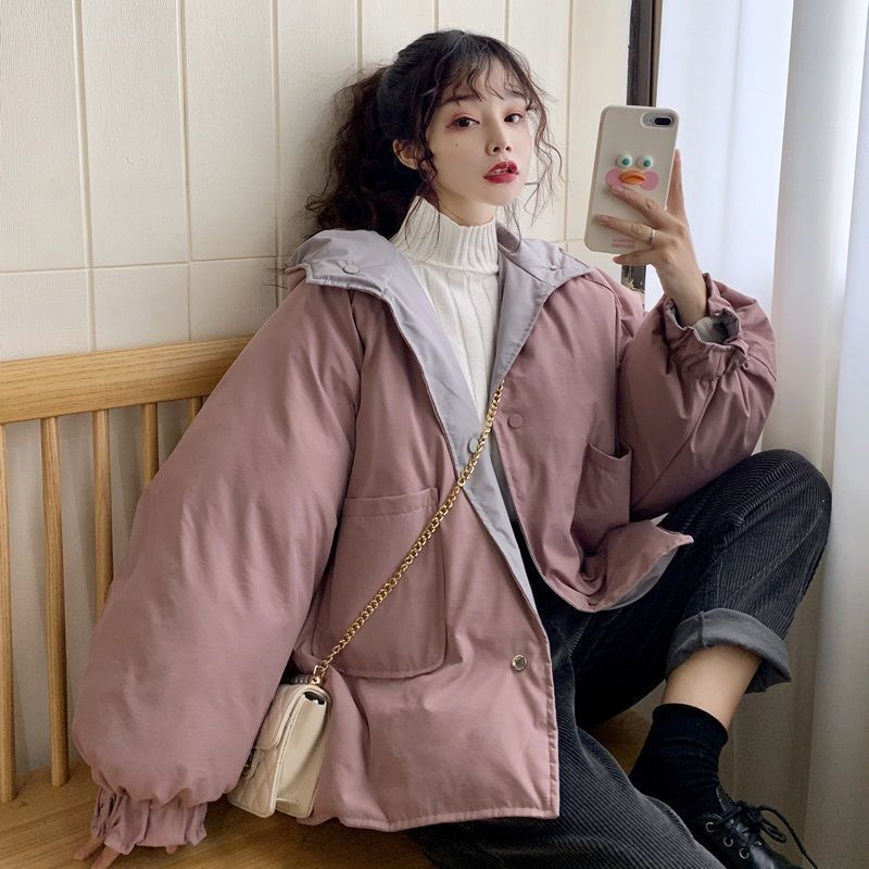 兩面穿棉服女oversize港風寬鬆韓版棉襖冬季保暖加厚棉衣ins女潮