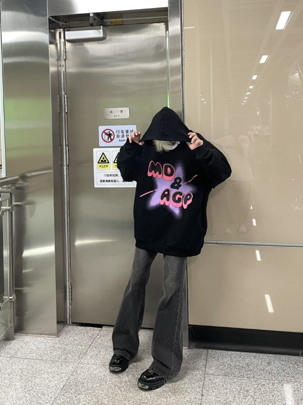 YINGZQ 美式復古街頭星星印花oversize秋季男女寬鬆休閒連帽衛衣