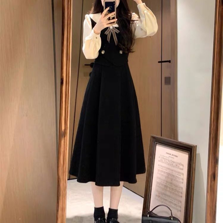 原版面料+做法法式學院風復古連衣裙女2023款早秋季娃娃領茶歇